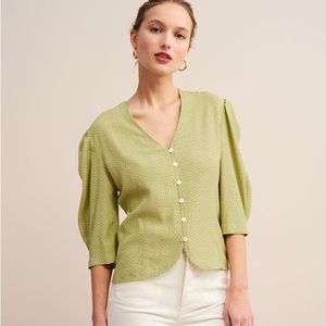 Rouje Paris Dalida Green Polka Dot Button Down size 34